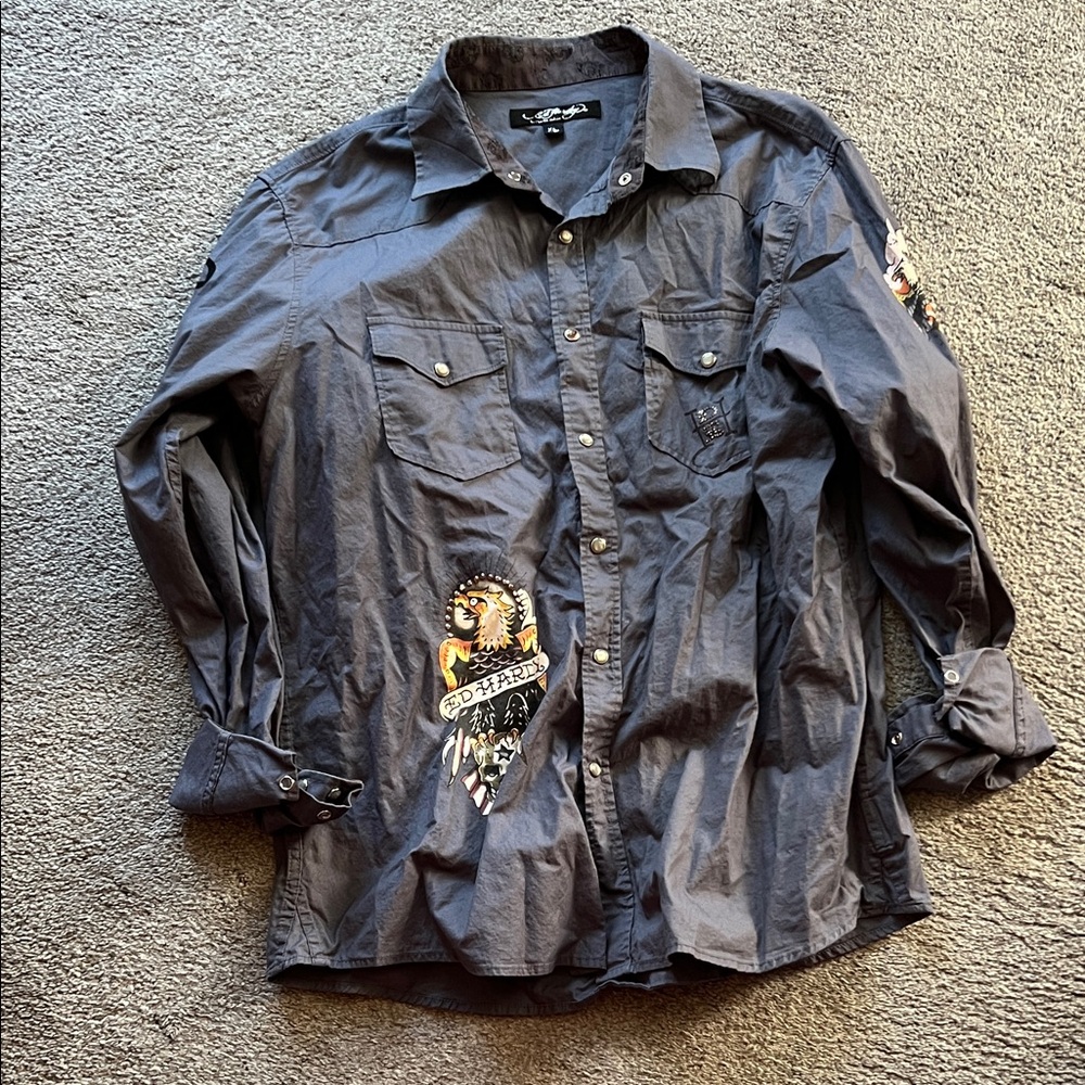 Ed Hardy Eagle Studded snap shirt